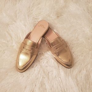 NWT J. Crew Slip On Metallic Gold Leather Loafers